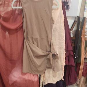 Tan Sleeveless Workout (Shorts) Romper W/ Adorable Tie Front Skirt